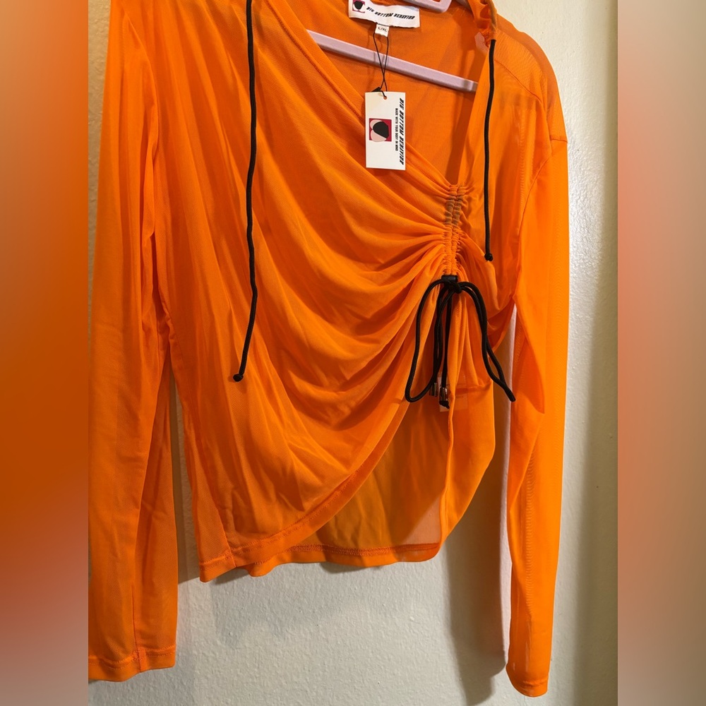 NWT Big Bottom Behavior Orange Mesh Ruched Top - Picture 2 of 4